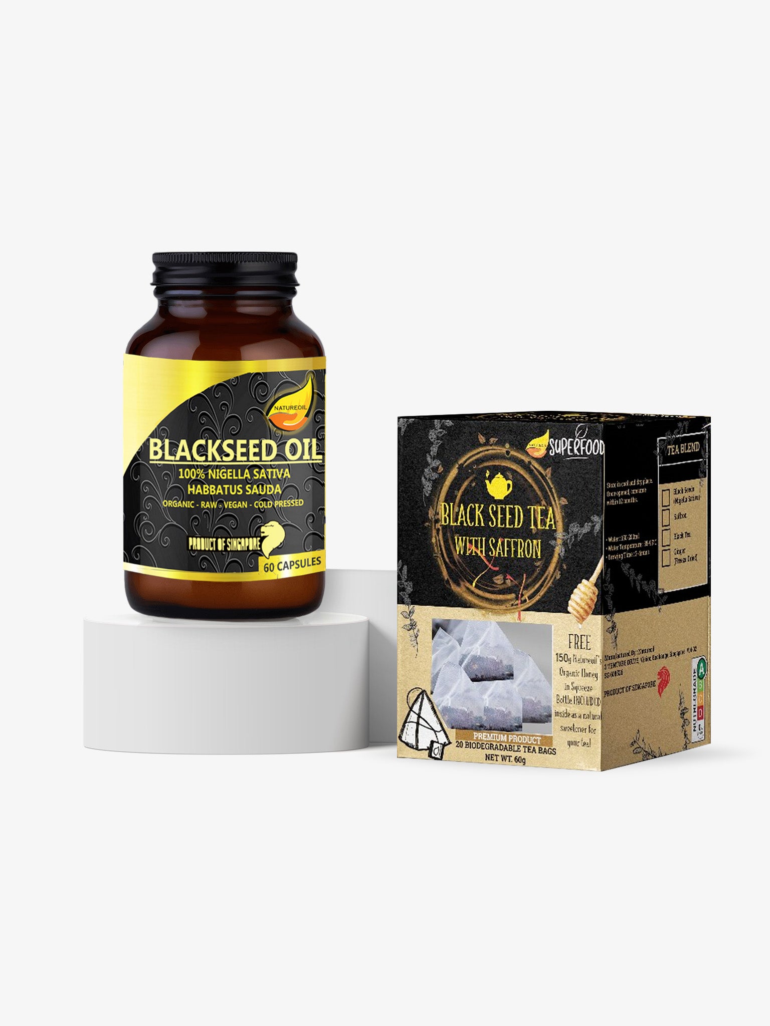 NatureOil™ Finest – The Black Seed Wellness Duo | 60 Capsules + Herbal Tea