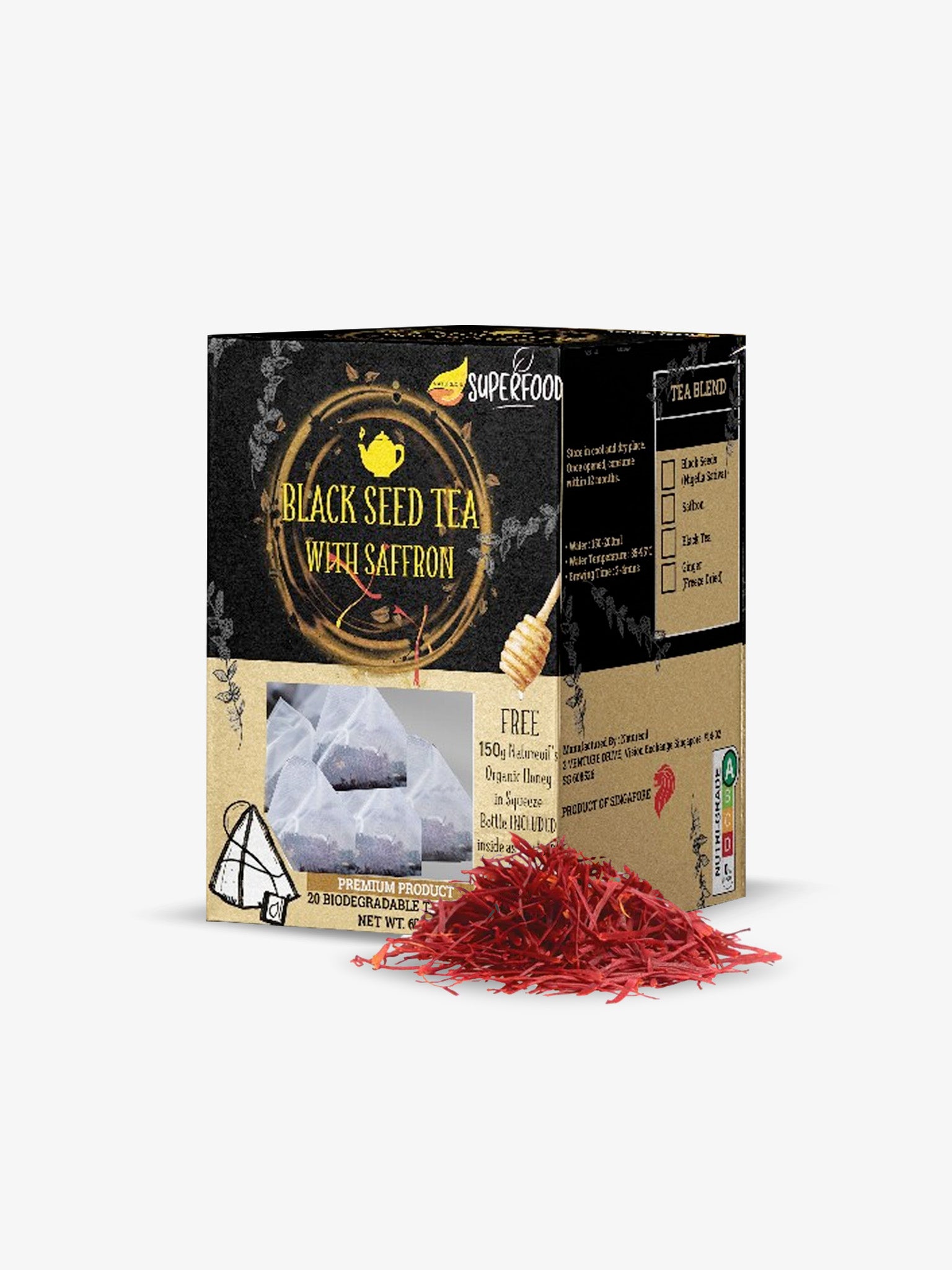 The Wellness Brew™ – Black Seed Nigella Sativa Herbal Tea | Saffron + Black Tea + Ginger