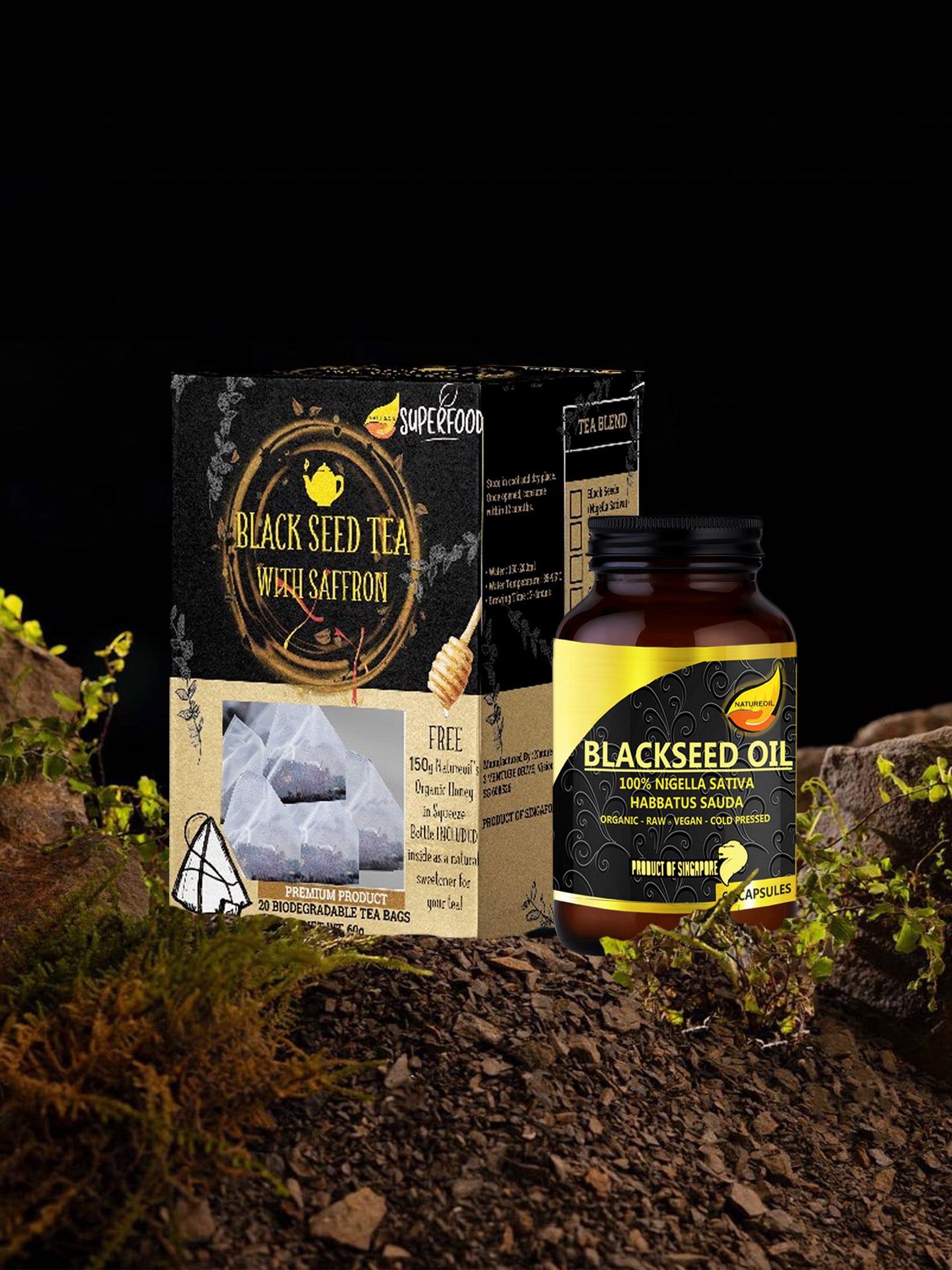 NatureOil™ Finest – The Black Seed Wellness Duo | 60 Capsules + Herbal Tea