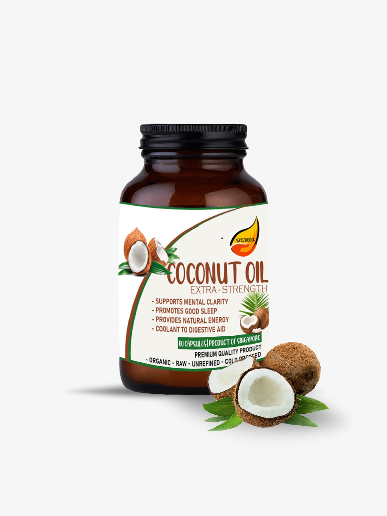 NatureOil's Coconut Oil – MCT Energy Boost Liquid Vegan Capsules | 60 Capsules